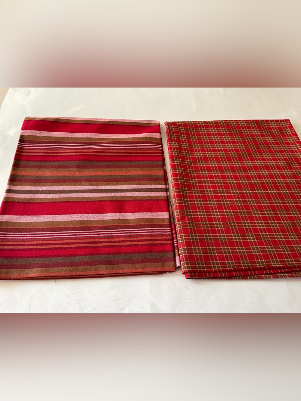 Quilting Sewing Crafting Fabric Lot  Red Brown Pink Striped & Plaid 1 Yard Each